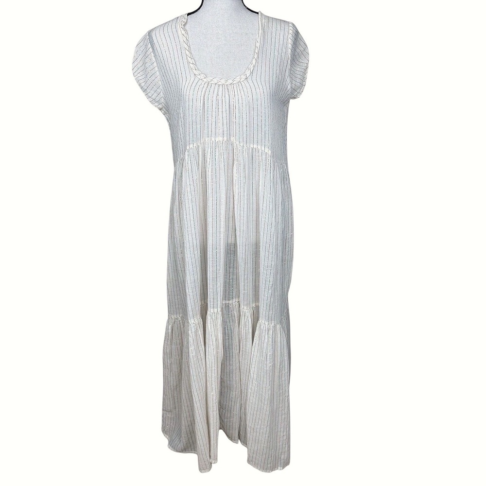 Matta Sabina Rainbow Ivory Midi Dress Multicolor Metallic Striped Cotton Small - Picture 8 of 13